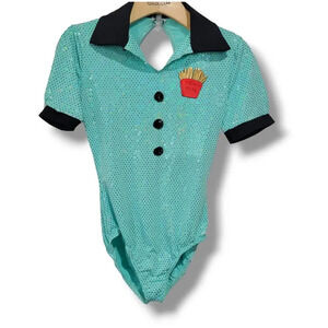 A wish come true girls blue retro style sparkle French fries Bodysuit  - large